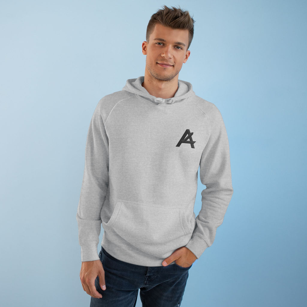 Patch Logo Hoodie — Minimalist White Pullover with Chest Emblem & Back 'PATCH' Text