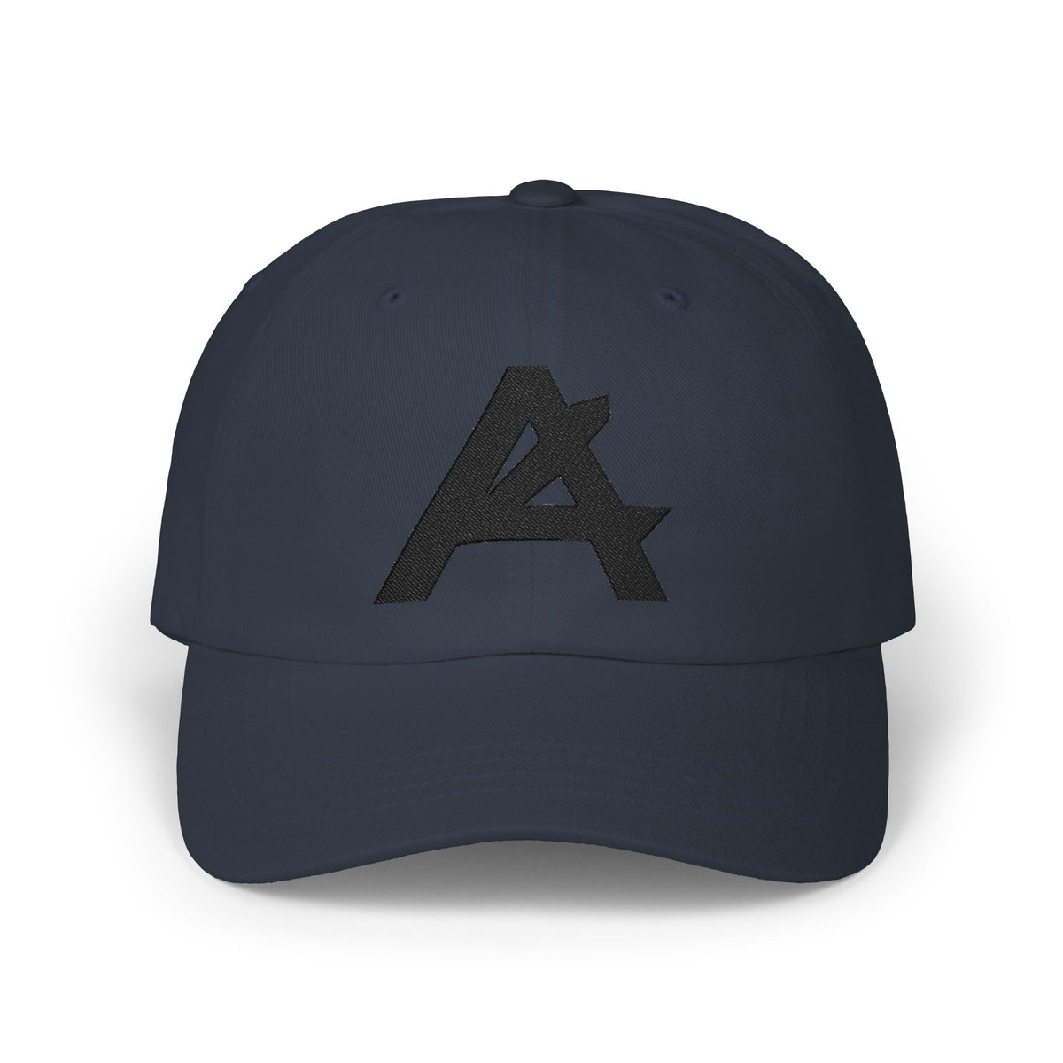 Dad Cap — Minimal Black 'A' Logo Embroidered Baseball Hat