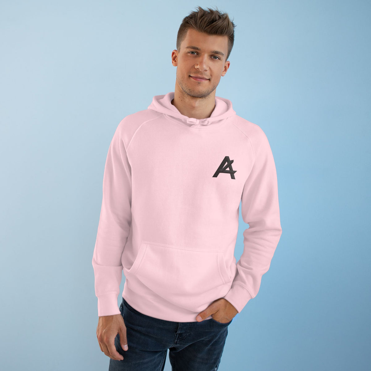 Patch Logo Hoodie — Minimalist White Pullover with Chest Emblem & Back 'PATCH' Text