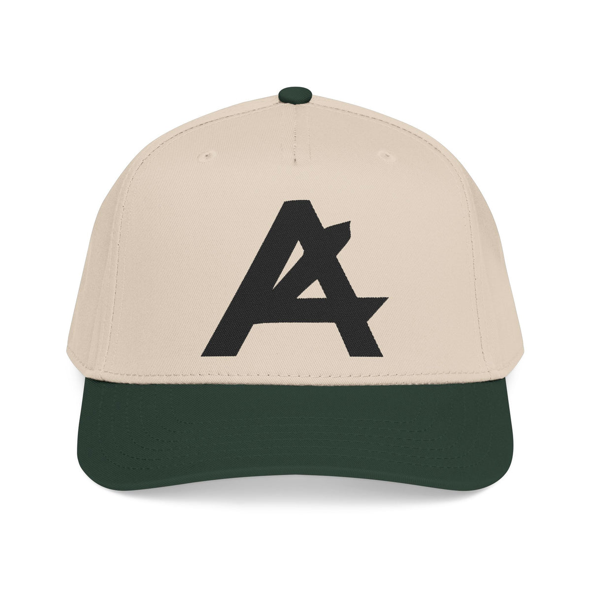 Mid Profile Baseball Cap — Embroidered 'A' Logo Two-Tone Cap