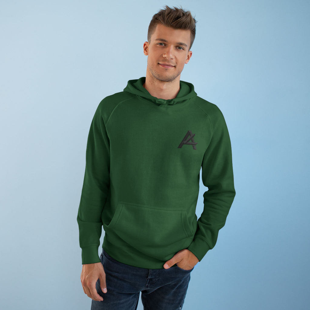 Patch Logo Hoodie — Minimalist White Pullover with Chest Emblem & Back 'PATCH' Text