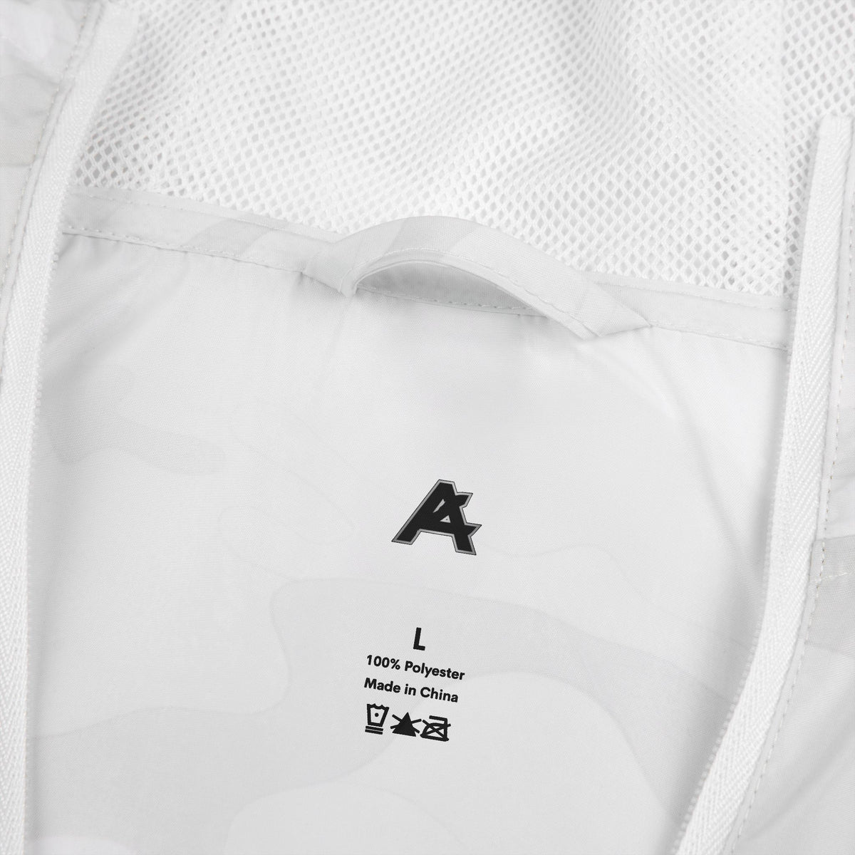 Windbreaker Jacket — White Camo Minimal Logo Windbreaker with 'ATCH' Accent