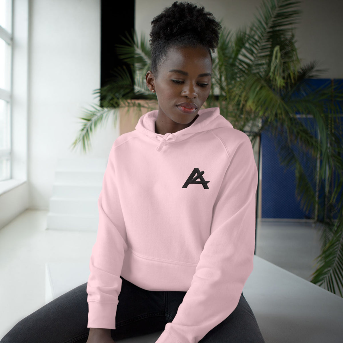 Patch Logo Hoodie — Minimalist White Pullover with Chest Emblem & Back 'PATCH' Text