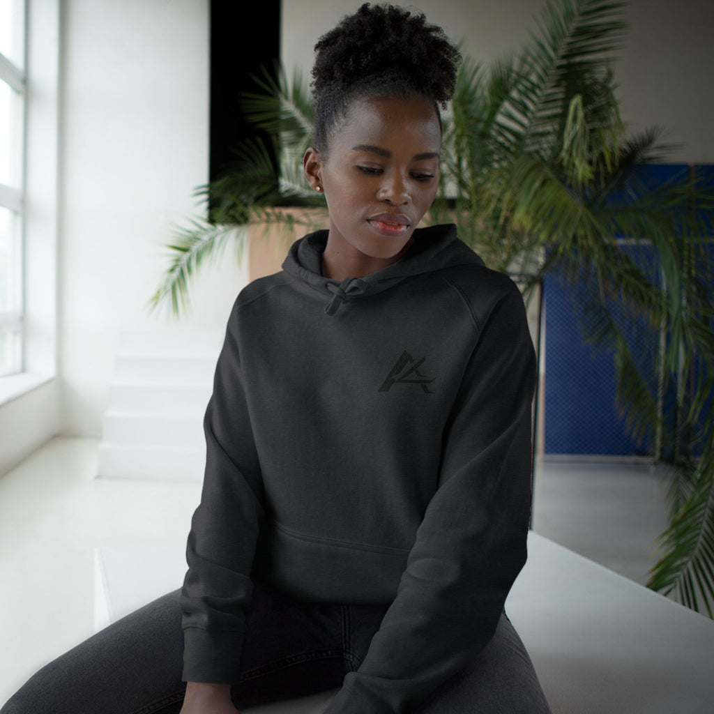 Patch Logo Hoodie — Minimalist White Pullover with Chest Emblem & Back 'PATCH' Text