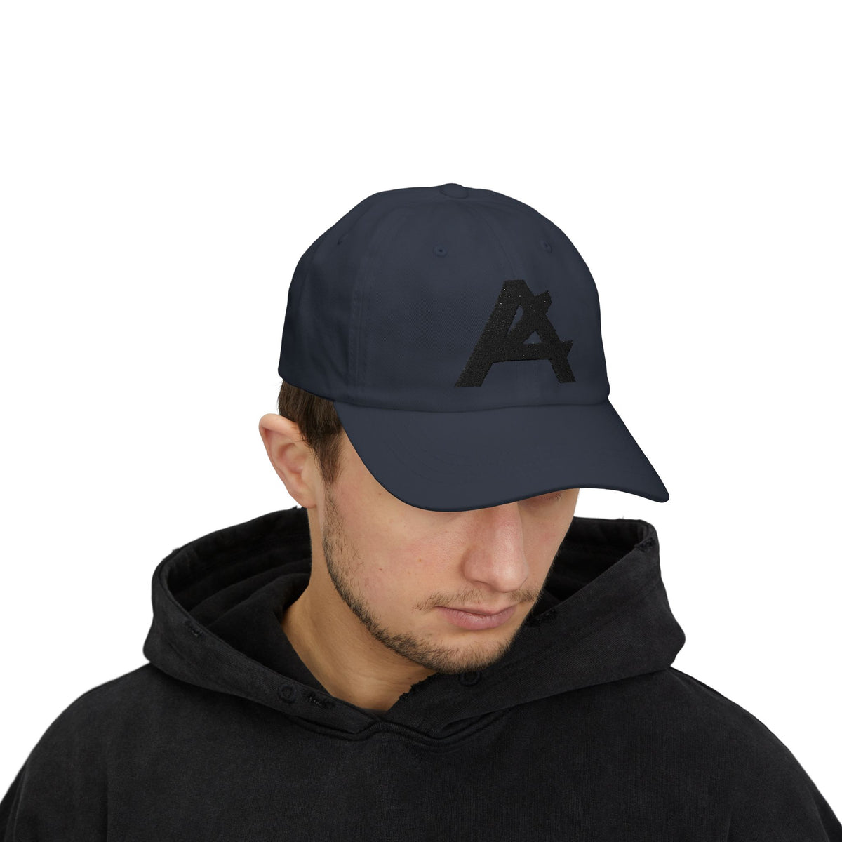 Dad Cap — Minimal Black 'A' Logo Embroidered Baseball Hat