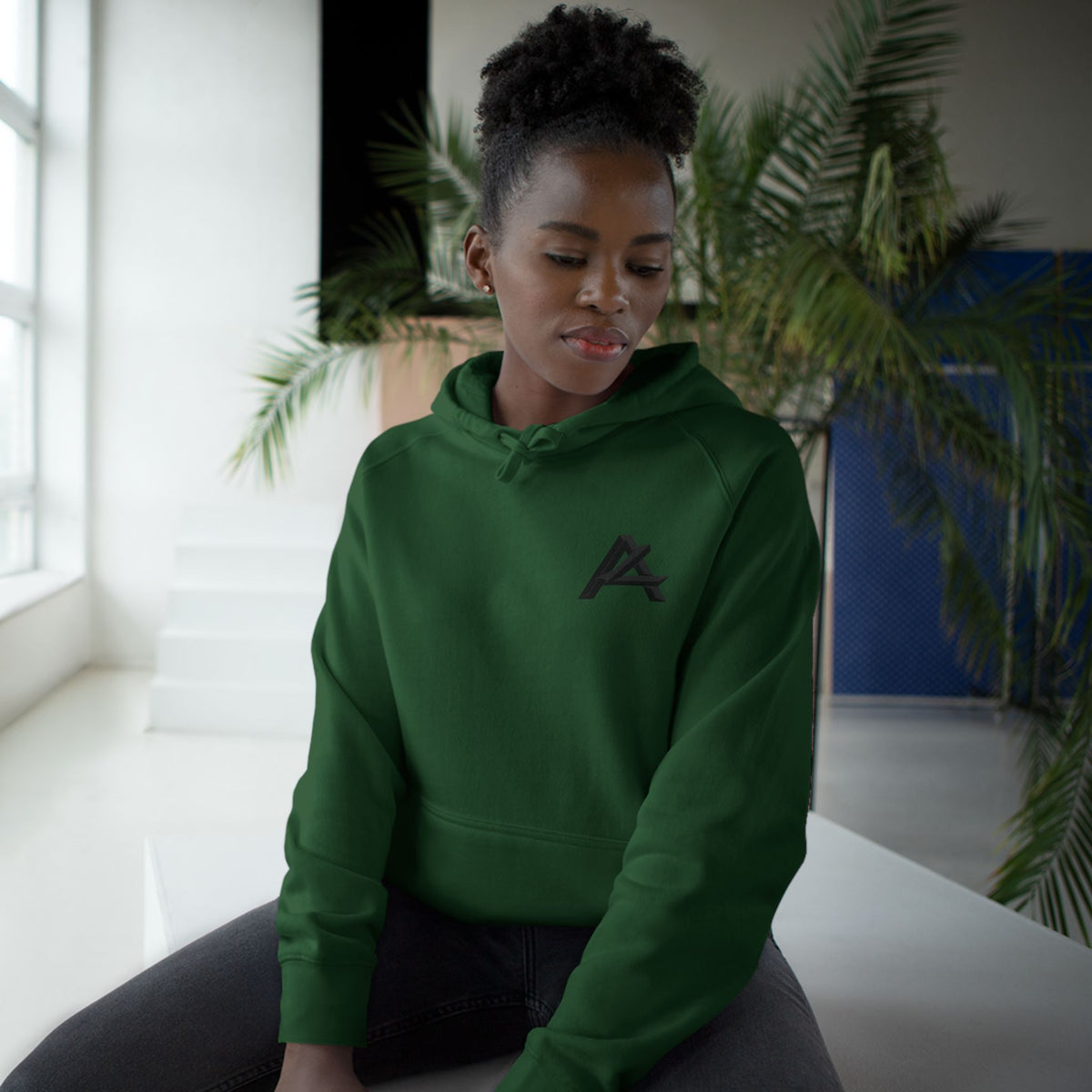 Patch Logo Hoodie — Minimalist White Pullover with Chest Emblem & Back 'PATCH' Text
