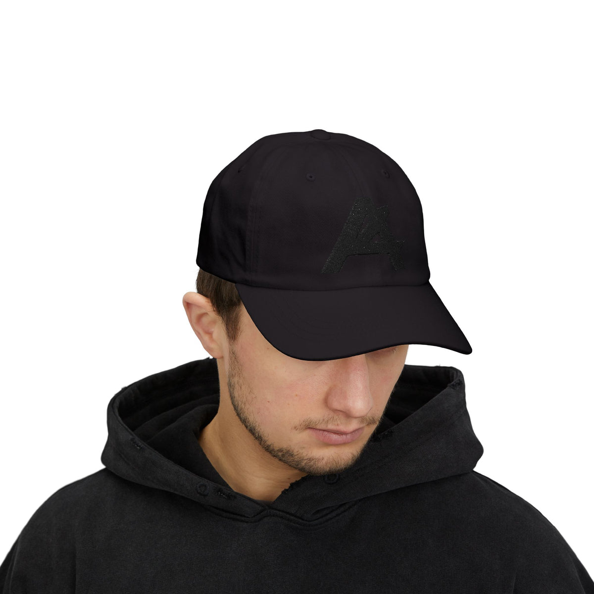 Dad Cap — Minimal Black 'A' Logo Embroidered Baseball Hat
