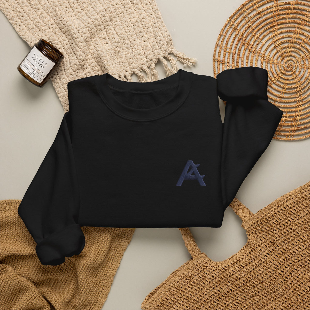 Minimalist A Logo Crewneck Sweatshirt – Small Chest Emblem, Casual White Pullover