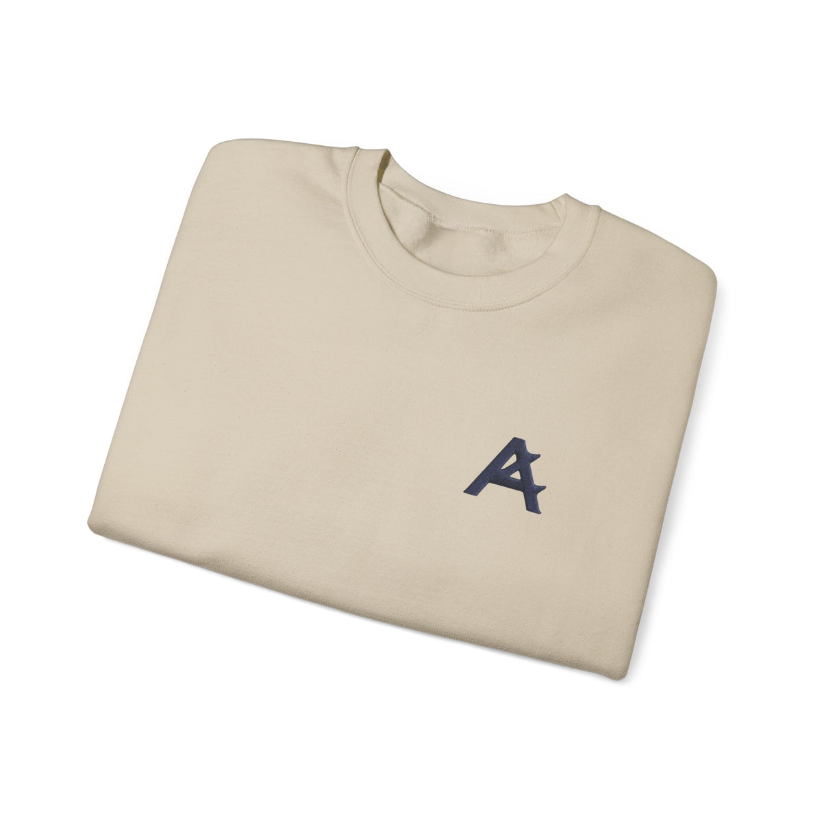 Minimalist A Logo Crewneck Sweatshirt – Small Chest Emblem, Casual White Pullover