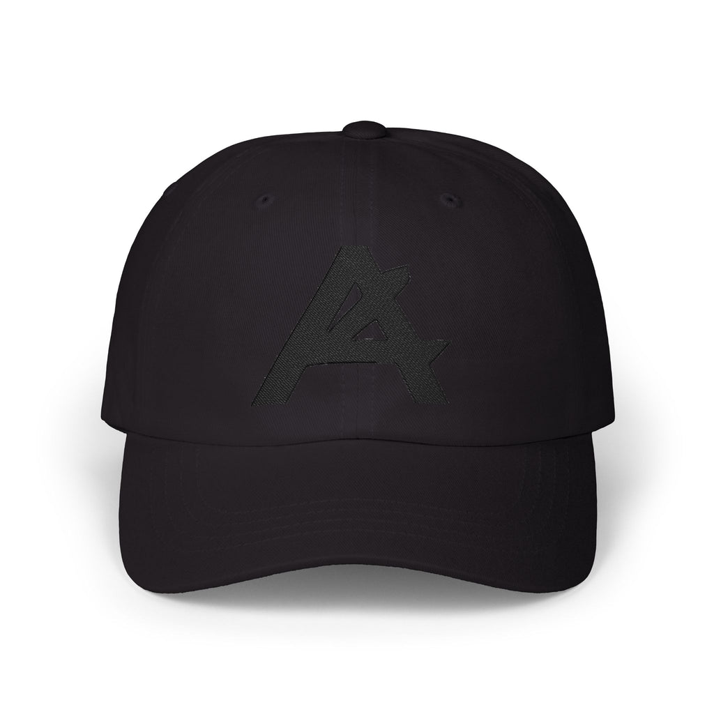 Dad Cap — Minimal Black 'A' Logo Embroidered Baseball Hat
