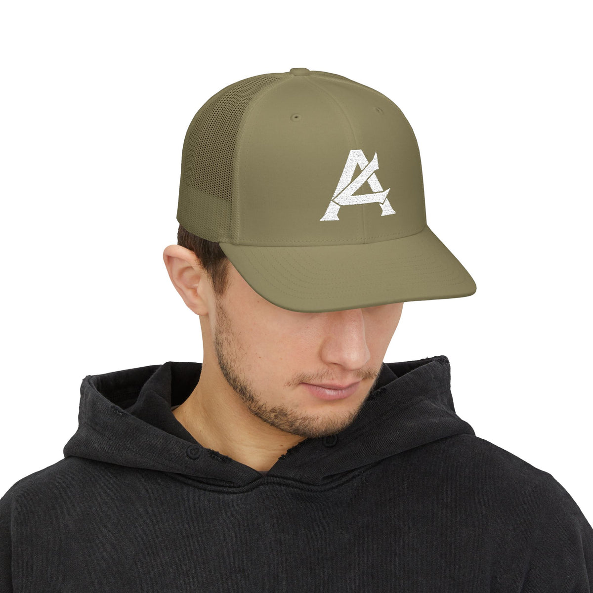 Distressed A Logo Trucker Cap — Vintage Mesh Snapback Hat