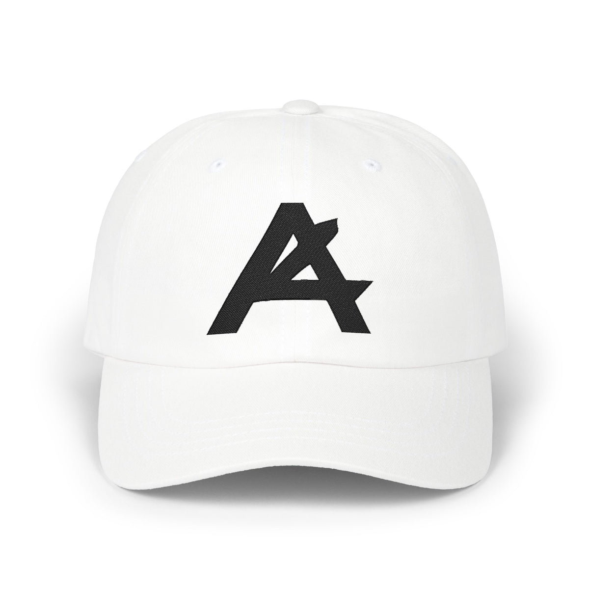 Dad Cap — Minimal Black 'A' Logo Embroidered Baseball Hat