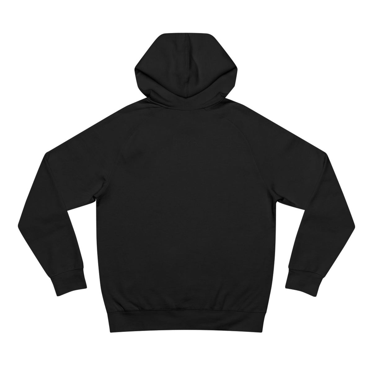 Patch Logo Hoodie — Minimalist White Pullover with Chest Emblem & Back 'PATCH' Text