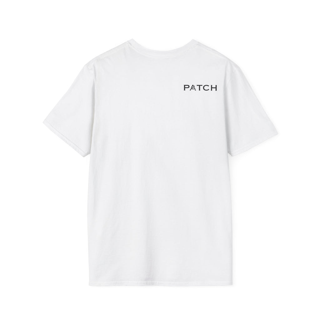 Minimalist 'PATCH' Logo T-Shirt — Chest Monogram & Back Text Tee