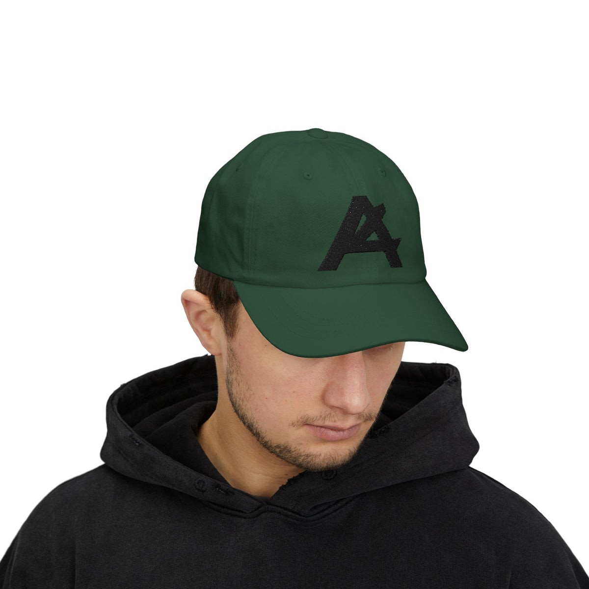 Dad Cap — Minimal Black 'A' Logo Embroidered Baseball Hat