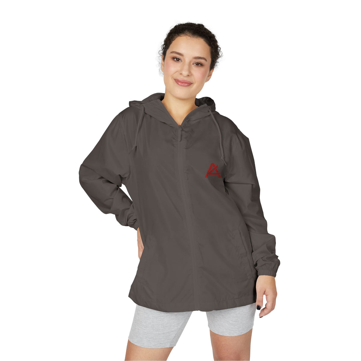 Windbreaker Jacket — White Camo Minimal Logo Windbreaker with 'ATCH' Accent