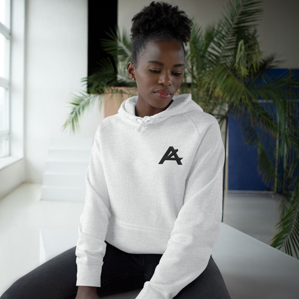 Patch Logo Hoodie — Minimalist White Pullover with Chest Emblem & Back 'PATCH' Text